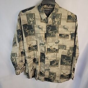 Field & Stream Mens Sz XL Button Down Shirt Elk All Over Wildlife Deer Elk‎